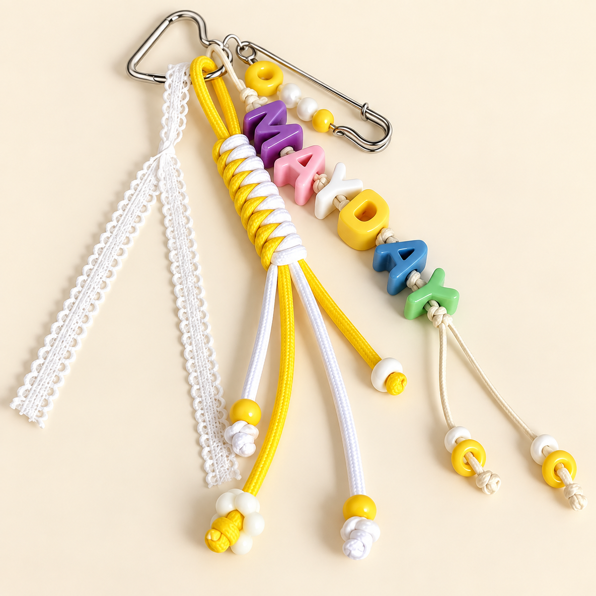 Personalized Name Bag Charm – Custom Letter Keychain with Braided Cord