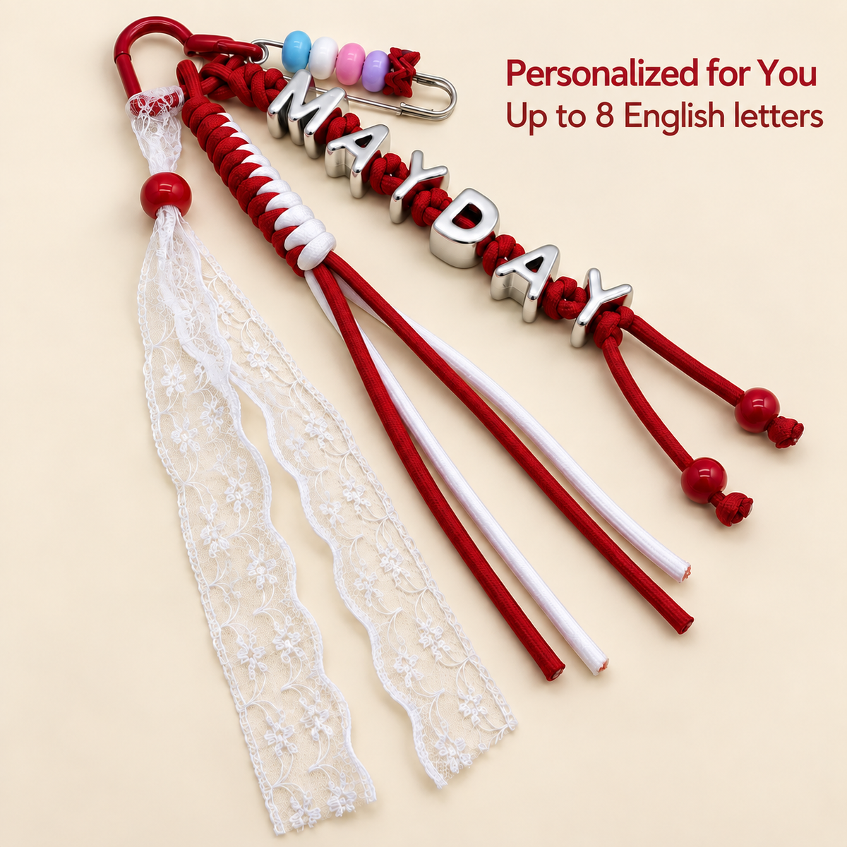 Personalized Name Bag Charm – Custom Letter Keychain with Braided Cord