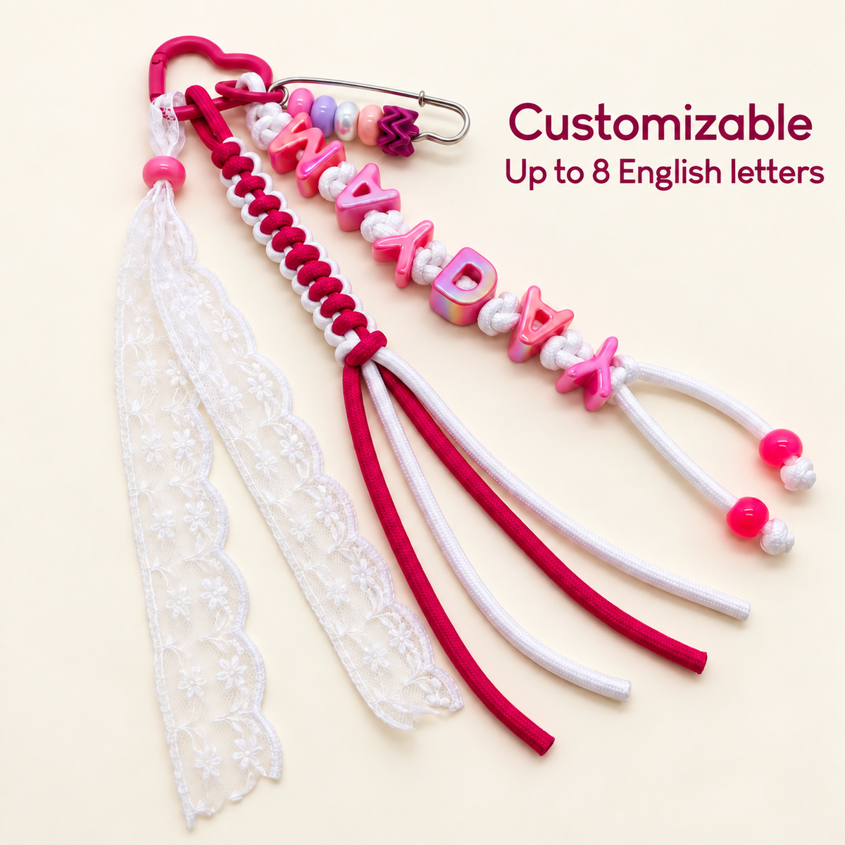 Personalized Name Bag Charm – Custom Letter Keychain with Braided Cord